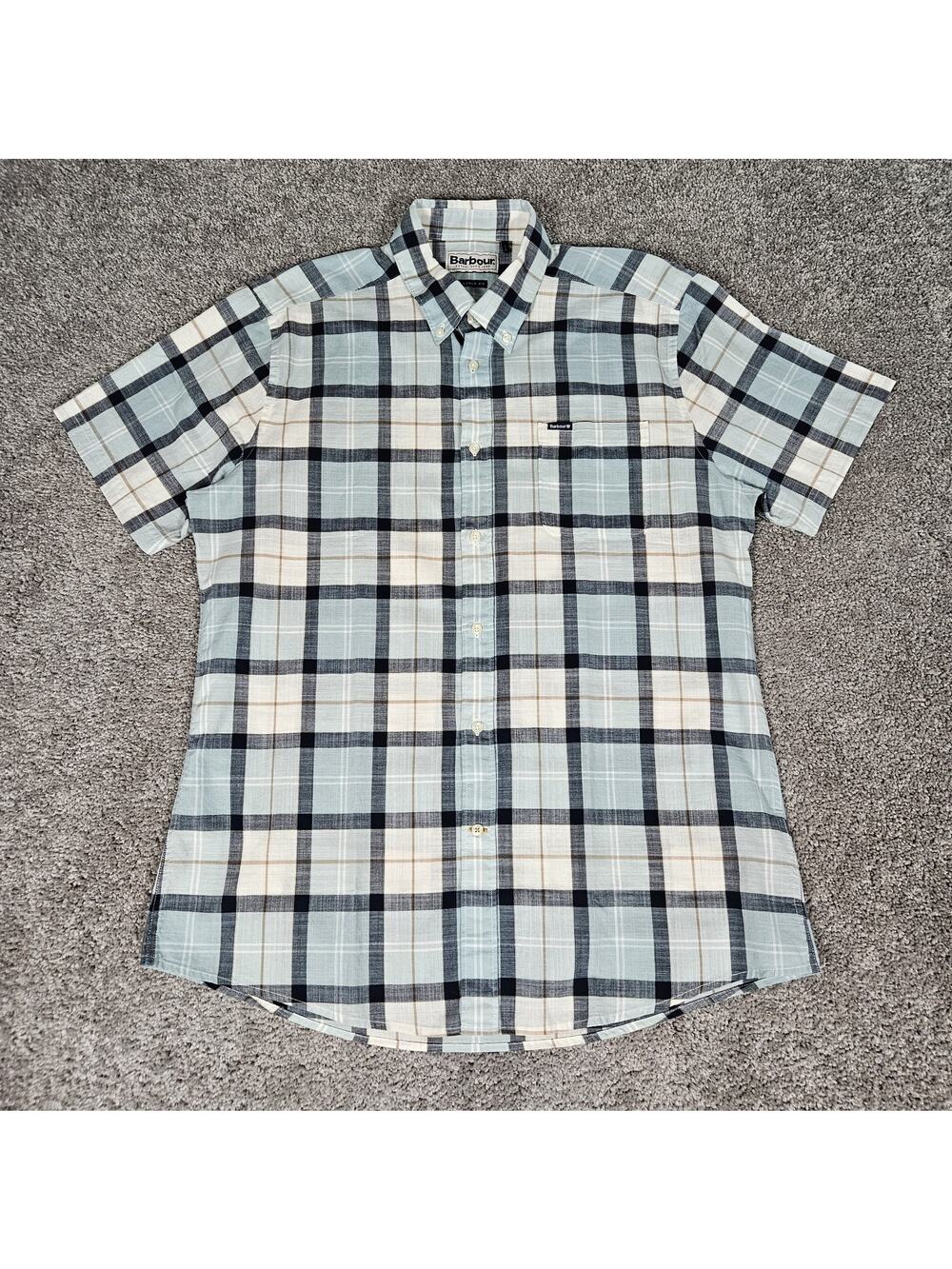 Barbour Shirt Men's Medium Blue Chalk Tartan Plaid Delton Tailored Old Money
